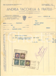 Documento originale, autentico 1937 ACQUI TERME Andrea TACCHELLA & Fratelli  Officina Fattura 1