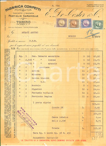 Documento originale, autentico 1933 TORINO Via Cigna 17  E. DE COSTER Confetti e caramelle  Fattura intestata 1