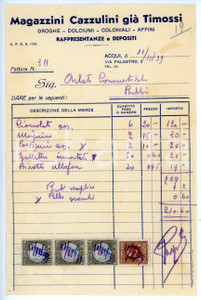 Documento originale, autentico 1939 ACQUI TERME Magazzini CAZZULINI già TIMOSSI Fattura per cioccolato 14x21 cm 1