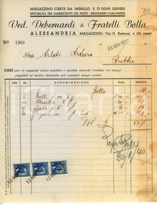 Documento originale, autentico 1939 ALESSANDRIA Magazzino carte VED. DEBERNARDI E FRATELLI BOLLA Fattura 1