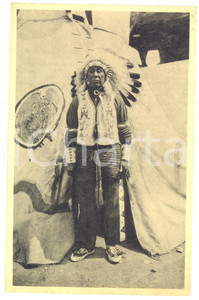 Cartolina originale da collezione 1935 EXPO BRUSSELS American Indian Village  Real SIOUX  Chief  Postcard 2 1