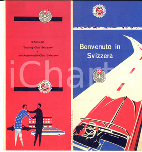 Materiale pubblicitario d’epoca 1940 ca AUTOMOBILE CLUB Benvenuto in SVIZZERA   Pieghevole ILLUSTRATO 1
