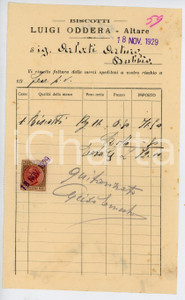 Documento originale, autentico 1929 ALTARE Biscottificio Luigi ODDERA Fattura per biscotti  13x22 cm 1 1