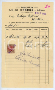 Documento originale, autentico 1930 ALTARE Biscottificio Luigi ODDERA Fattura per biscotti  13x22 cm 2 1