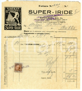 Documento originale, autentico 1939 PRATO Ditta Ruggero BENELLI SUPERIRIDE per tintura Fattura 18x21 cm 1