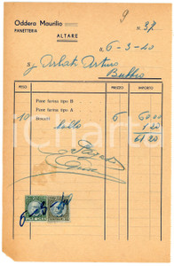 Documento originale, autentico 1940 ALTARE Panetteria Maurilio ODDERA Fattura per biscotti  14x22 cm 1 1