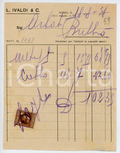 Documento originale, autentico 1937 ACQUI TERME Ditta L. IVALDI Fattura 12x15 cm 1 1