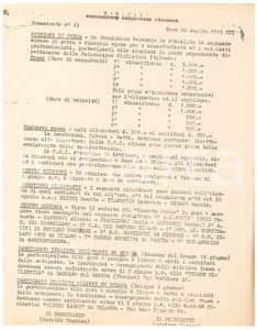 Documento originale, autentico 1943 CONI CICLISMO Campionato italiano su strada  Trofeo Adriana Comunicato 1