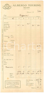 Documento originale, autentico 1920 ca MILANO Piazzale Fiume 6  Albergo TOURING  Conto su carta intestata 2 1