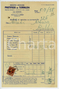 Documento originale, autentico 1938 GENOVA Pastificio di TERRALBA Bolletta di vendita per pasta prima qualità 1