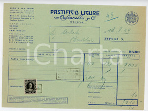 Documento originale, autentico 1949 ACQUI TERME Pastificio ligure già CASSANELLO & C.  Fattura 21x16 cm 1