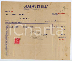 Documento originale, autentico 1938 SAVONA Ditta Giuseppe DI BELLA Fattura per datteri Degla  23x19 cm 1