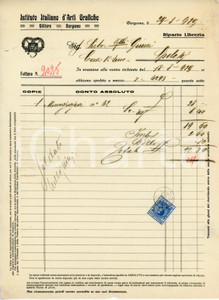 Documento originale, autentico 1929 BERGAMO Istituto Italiano d Arti Grafiche Fattura per carte stradali 2 1