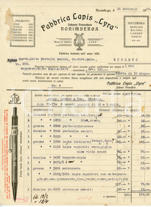 Documento originale, autentico 1929 NORIMBERGA Fabbrica lapis Johann Froescheis LYRA Fattura 23x29 cm 1