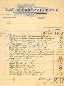 Documento originale, autentico 1910 ca SALO  BS Farmacia PIRLO di C. CAVALLINA  Conto manoscritto 1