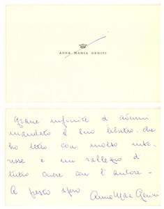 Autografo originale 1990 ca Biglietto marchesa Anna Maria GERINI CORDERO DI MONTEZEMOLO Autografo 1