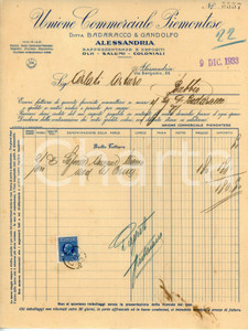 Documento originale, autentico 1933 ALESSANDRIA Unione Commerciale Piemontese BADARACCO & GANDOLFO Fattura 1