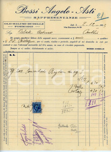 Documento originale, autentico 1933 ASTI Angelo BOSSI Olii salumi budelle formaggi  Fattura intestata 1 1