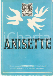 Materiale pubblicitario d’epoca 1950 ca RISERVA D OZZANO Distillati  ANISETTE Etichetta VINTAGE 10x13 cm 1