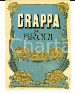 Materiale pubblicitario d’epoca 1920 ca Liquore GRAPPA DI BRONI Etichetta pubblicitaria VINTAGE 10x13 cm 1 1