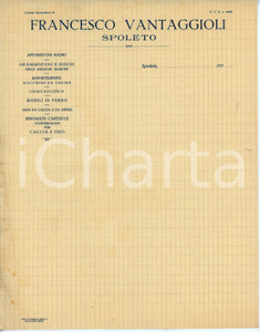 Documento originale, autentico 1930 ca SPOLETO Francesco VANTAGGIOLI Apparecchi radio  Fattura non compilata 2 1