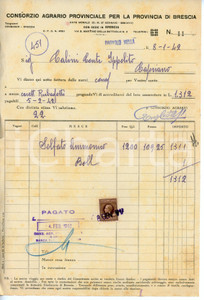 Documento originale, autentico 1942 BRESCIA Consorzio agrario provinciale  Fattura per solfato ammonico 1