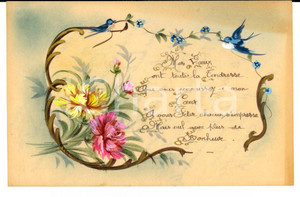 Cartolina originale da collezione 1920 ca FRANCIA Cartolina augurale con fiori e rondine DIPINTA A MANO 1