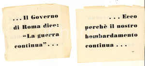 Documento originale, autentico 1944 WW2 PROPAGANDA AEREA RSI Perché il nostro bombardamento continua Volantino 1