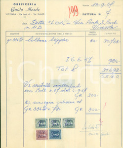 Documento originale, autentico 1957 VICENZA Oreficeria Guido MOSELE Fattura commerciale manoscritta 1