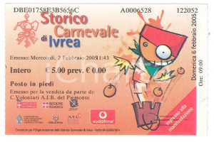 Oggetto da collezione cartaceo 2005 CARNEVALE DI IVREA Biglietto Volontari AIB del Piemonte  10x7 2 1 Oggetto da collezione cartaceo 2005 CARNEVALE DI IVREA Biglietto Volontari AIB del Piemonte  10x7 2 1