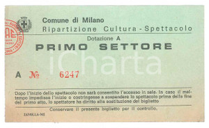 Oggetto da collezione cartaceo 1979 COMUNE DI MILANO Ripartizione cultura spettacolo Biglietto primo settore 1