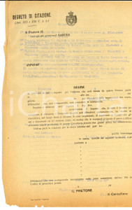 Documento originale, autentico 1928 VIGEVANO Citazione imputati RUBINI per insulti a Secondo COSTA 1