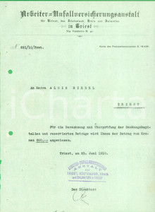 Documento originale, autentico 1910 TRIESTE ArbeiterUnfallversicherungsanstalt Lettera commerciale intestata 1