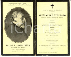 Oggetto da collezione cartaceo 1931 MILANO In memoria del senatore Alessandro STOPPATO Santino con ritratto 1