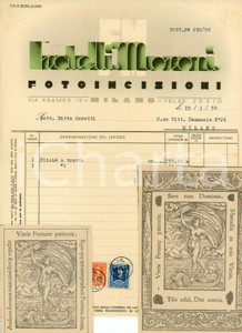 Documento originale, autentico 1950 MILANO Fotoincisioni FRATELLI MORONI Fattura cliché con 2 prove di stampa 1