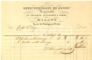 Documento originale, autentico 1858 MILANO Contrada Fustagnari 1677 - Giuseppe GUENZATI telerie - Fattura 1