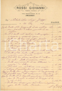 Documento originale, autentico 1878 MILANO Via Madonnina 6 - Giovanni ROSSI fabbro ferraio *Fattura 1