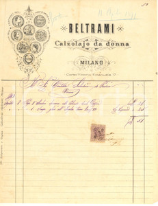 Documento originale, autentico 1891 MILANO Corso Vittorio Emanuele 17 - BELTRAMI Calzolaio da donna *Fattura 1
