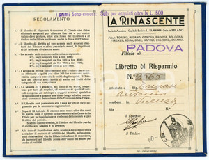 Oggetto da collezione cartaceo 1924 PADOVA Libretto di risparmio LA RINASCENTE - 9x13 cm 1 Oggetto da collezione cartaceo 1924 PADOVA Libretto di risparmio LA RINASCENTE - 9x13 cm 1