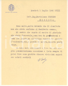 Autografo originale 1940 MONDOVI' (CN) Lettera sen. Guido VIALE a un amico deluso *AUTOGRAFO 1