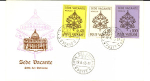 Materiale pubblicitario d’epoca 1963 STORIA POSTALE VATICANO Sede vacante  Busta primo giorno FDC 1