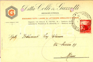 Cartolina originale da collezione 1947 REGGIO EMILIA Lattoniere Idraulico Ditta COLLI & GAZZOTTI Cartolina 1
