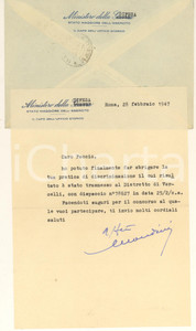 Autografo originale 1947 ROMA Ministero della Difesa - Luigi MONDINI Capo Ufficio Storico *Autografo 1