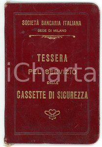 Oggetto da collezione cartaceo 1911 MILANO Società Bancaria Italiana - Tessera per cassette di sicurezza 1 Oggetto da collezione cartaceo 1911 MILANO Società Bancaria Italiana - Tessera per cassette di sicurezza 1