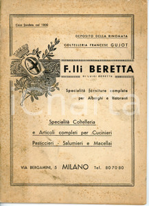 Materiale pubblicitario d’epoca 1925 ca MILANO - F.LLI BERETTA di Luigi BERETTA Catalogo forniture ristoranti 1