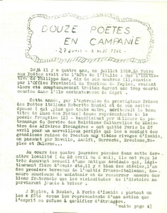 Documento originale, autentico 1962 FOIRE AUX POETES Dodici poeti in CAMPANIA Resoconto ciclostilato con mappa 1