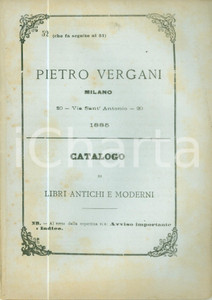 Libro, pubblicazione d epoca 1885 TORINO Libreria Pietro VERGANI Catalogo 52 Libri antichi e moderni 1
