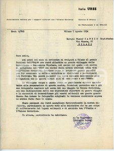 Documento originale, autentico 1954 MILANO Ass. ITALIA - URSS Juliette BACON scrive a Stefano CANZIO Autografo 1