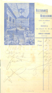 Materiale pubblicitario d’epoca 1930 ca BRESCIA Ristorante REBECCHINO con alloggio Ricevuta strappata 1