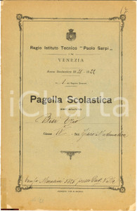 Oggetto da collezione cartaceo 1922 VENEZIA Regio Istituto Tecnico Paolo Sarpi  Pagella di Ezio BISI 1 Oggetto da collezione cartaceo 1922 VENEZIA Regio Istituto Tecnico Paolo Sarpi  Pagella di Ezio BISI 1